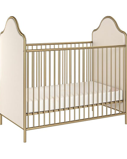 Little Seeds Piper Upholstered Metal Crib, Gold - LeafyLoom
