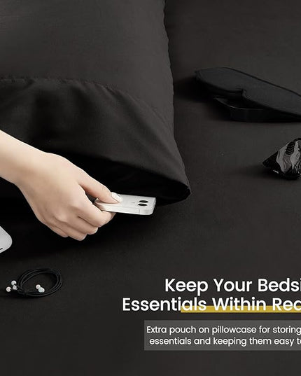 Queen Bed in a Bag 7 Pieces Comforter Set Queen, Wood Grain Texture Comforter Set Black Bed Set with Comforter, Pillowcases, Flat Sheet, Fitted Sheet and Pillow Shams - LeafyLoom