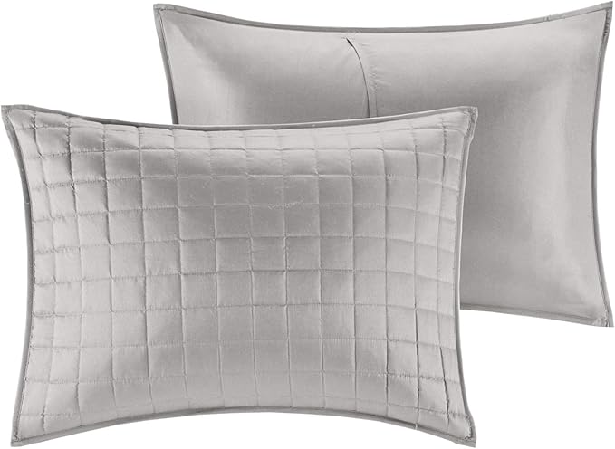 Madison Park Heritage Comforter Quilt Combo Set - Modern Luxury Design, All Season Down Alternative Bedding, Matching Shams, Decorative Pillows, King/Cal King(104"x92"), Color Block Grey 8 Piece - LeafyLoom