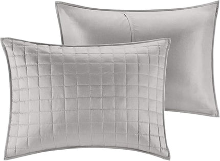 Madison Park Heritage Comforter Quilt Combo Set - Modern Luxury Design, All Season Down Alternative Bedding, Matching Shams, Decorative Pillows, Full/Queen(90"x90"), Color Block Grey 8 Piece - LeafyLoom