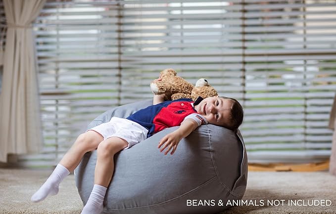 Aubliss Stuffed Animal Storage Bean Bag Chair Cover (No Beans)，Stuff and Sit Storage Bean Bag for Kids Toy Storage，Large 38"-Canvas Solid Grey - LeafyLoom