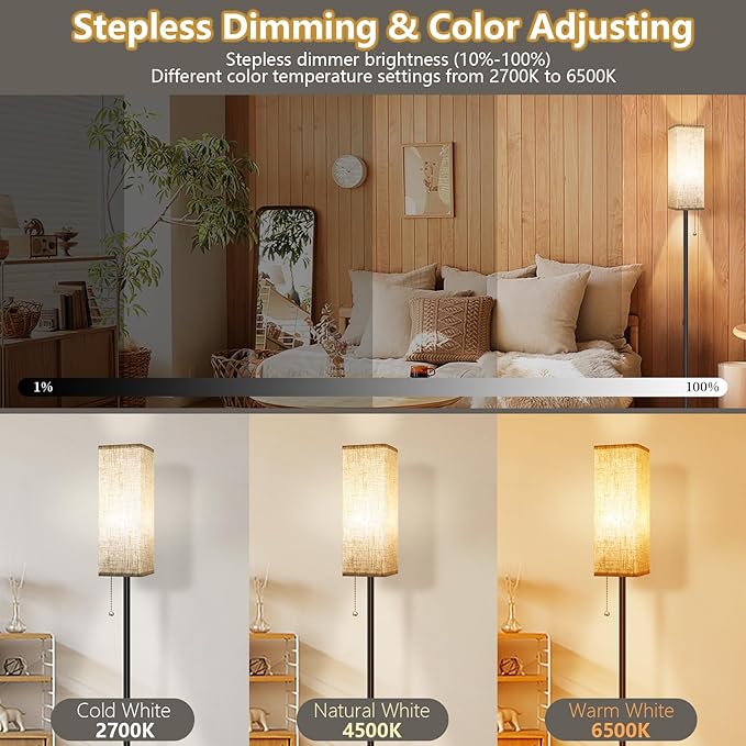 Floor Lamp for Bedroom Living Room: LED Modern Standing Lamp, Tall Lights for Office, Dimmable Pole Lamp for Reading, Kids Room, Working - LeafyLoom