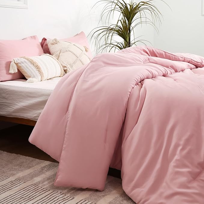 ROSGONIA Twin Comforter Set for College Girls Boys Pink, 1 Boho Comforter & 1 Pillowcase, Lightweight Kids Comforter Set All Season Dorm Bedding - LeafyLoom