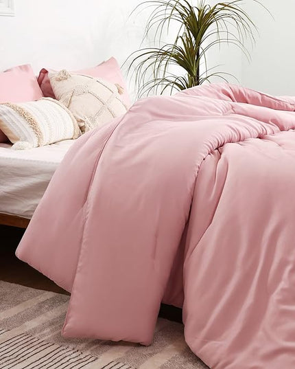 ROSGONIA King Size Comforter Set Pink, 3pcs (1 Boho Pink Comforter & 2 Pillowcases) All Season Bedding Soft Lightweight Bedspread Blanket Quilts - LeafyLoom