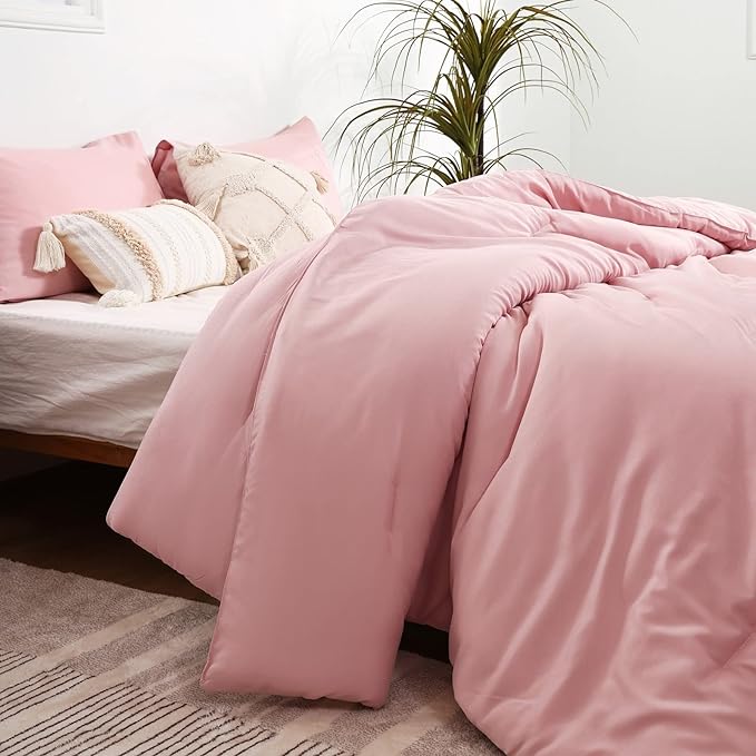 ROSGONIA King Size Comforter Set Pink, 3pcs (1 Boho Pink Comforter & 2 Pillowcases) All Season Bedding Soft Lightweight Bedspread Blanket Quilts - LeafyLoom