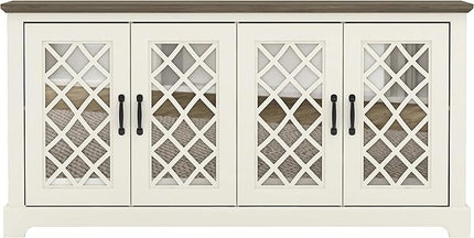 Galano Millicent TV Stand for 65+ Inch TV, 29" Tall Highboy Entertainment Center with Mirror Door, Rustic Media Console w/Storage Shelves, Wood Television Stand for Living Room, Ivory Knotty Grey Oak - LeafyLoom