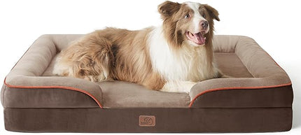 Bedsure Orthopedic Dog Bed for Large Dogs - Big Washable Dog Sofa Beds Large, Supportive Foam Pet Couch Bed with Removable Washable Cover, Waterproof Lining and Nonskid Bottom, Brown BEDSURE