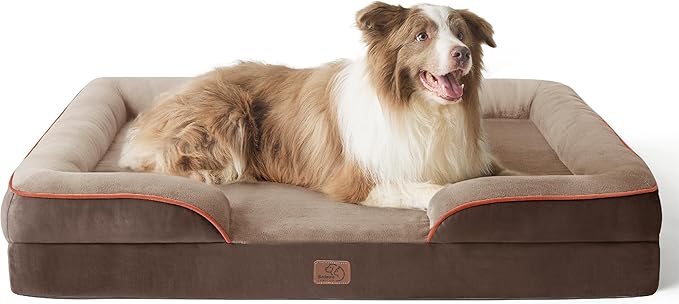 Bedsure Orthopedic Dog Bed for Large Dogs - Big Washable Dog Sofa Beds Large, Supportive Foam Pet Couch Bed with Removable Washable Cover, Waterproof Lining and Nonskid Bottom, Brown BEDSURE