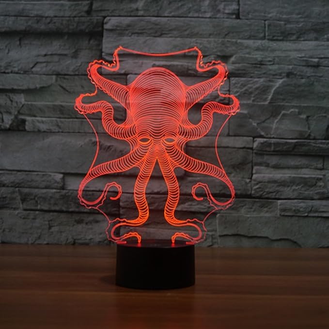 3D Octopus Night Light USB Powered Remote Control Touch Switch Decor Table Optical Illusion Lamps 7/16 Color Changing LED Lamp Xmas Home Love Brithday Children Kids Toy Gift - LeafyLoom