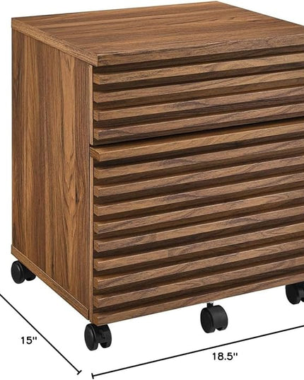 Modway Render Mid-Century Modern Office, File Cabinet, Walnut - LeafyLoom
