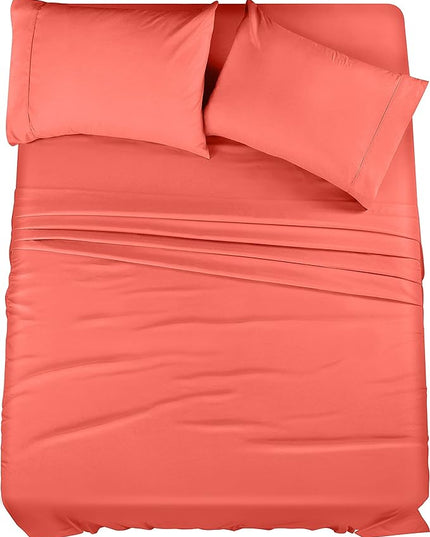 Utopia Bedding King Bed Sheets Set - 4 Piece Bedding - Brushed Microfiber - Shrinkage and Fade Resistant - Easy Care (King, Coral) - LeafyLoom