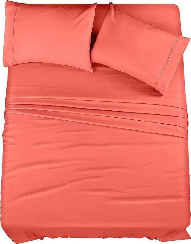 Utopia Bedding Queen Bed Sheets Set - 4 Piece Bedding - Brushed Microfiber - Shrinkage and Fade Resistant - Easy Care (Queen, Coral) - LeafyLoom