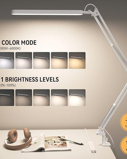 SKYLEO Desk Lamp - 31.5" Desk Light - 5 Color Modes X 11 Brightness Levels - Adjustable Swing Arm - Timmer & Memory Function - 12W Study Lamp - White - LeafyLoom
