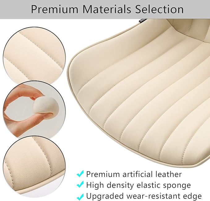 YOUNIKE Office Chair Swivel Desk Chair Upholstered Leather Height Adjustable with Wheels Computer Task Chair Modern Rolling Armless with Back, Beige, Loads 300 lbs - LeafyLoom