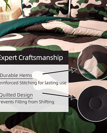 Meeting Story Camouflage Bedding Set, Colorful Pattern Style Comforter Set, 5 PCS One Comforter Two Pillowcases Two Sheets in One Bag, All Season Bedspread for Teens Adults (Green, Full 5Pcs) - LeafyLoom