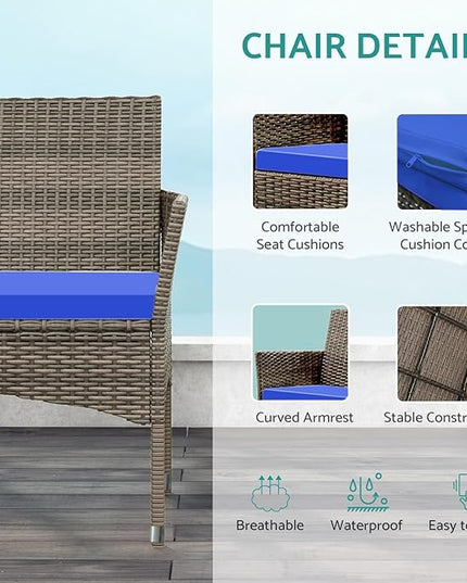 Patio Furniture, 4 Piece Conversation Set, Outdoor Wicker Rattan Table and Chairs, Sectional Sofa with Thick Cushion for Garden, Yard, or Porch, Light Brown - LeafyLoom