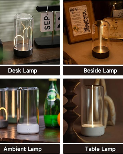 Minimalist Tabe Lamp Mini Cordless and Rechargeable Desk Lamps with Breathing Effect 3 Levels Brightness Touch Control Ambient Light Unique Gifts Ideal for Men/Dad/Him 2 Packs (Gray+White) - LeafyLoom