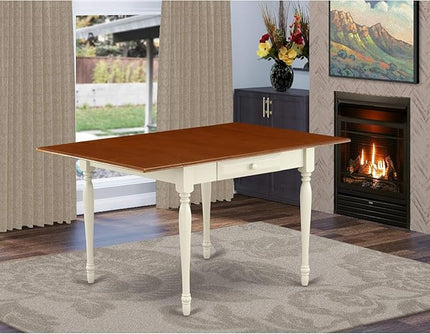East West Furniture Monza Modern Kitchen Rectangle Dining Table Top with Dropleaf & Stylish Legs, 36x54 Inch, Buttermilk & Cherry - LeafyLoom