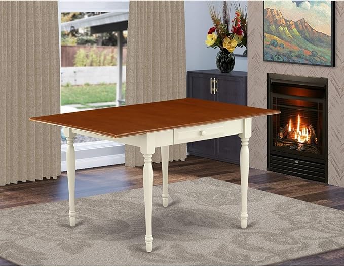 East West Furniture Monza Modern Kitchen Rectangle Dining Table Top with Dropleaf & Stylish Legs, 36x54 Inch, Buttermilk & Cherry - LeafyLoom