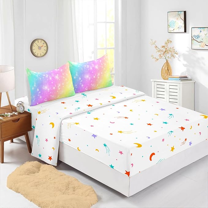 Rainbow Comforter Set 5 pcs Full,Pink Bedding,Bed in A Bag 5 pcs Rainbow Comforter,Kids Princess Comforter Set Full,Rainbow Bedding for Teen Girls Adults - LeafyLoom