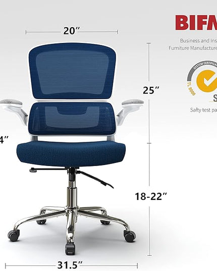 Ergonomic Office Chair, Desk Chair with Flip-up Arms, 2D Lumbar Support, Breathable Mesh Computer Chair with Thick Cushion, Comfortable Office Chair with 90°-130° Tilt Function - LeafyLoom