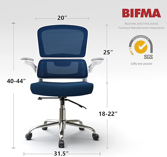 Ergonomic Office Chair, Desk Chair with Flip-up Arms, 2D Lumbar Support, Breathable Mesh Computer Chair with Thick Cushion, Comfortable Office Chair with 90°-130° Tilt Function - LeafyLoom