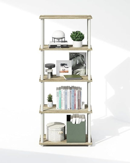 Furinno Turn-N-Tube 5-Tier Multipurpose Compact Display Rack, Shelving Unit, Bookcase, Sonoma Oak/White - LeafyLoom