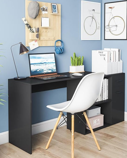 L-Shaped Rotating Computer Desk with Storage Shelves 68 inch Home Office Desk Corner with Drawers and File Cabinet Multipurpose Study Writing Table for Bedroom Small Space Black - LeafyLoom