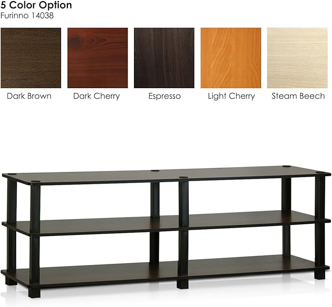 Furinno Turn-S-Tube No Tools 3-Tier Entertainment TV Stands, Dark Brown and Black, Square Corner/Wide - LeafyLoom