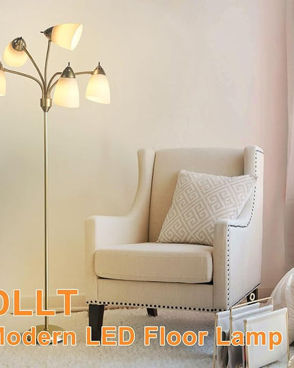 DINGLILIGHTING Floor Lamp Modern for Living: Flexible Gooseneck Floor Lamps Standing for Bedroom Home Office - Tall Floor Lights Gold 5-light - LeafyLoom