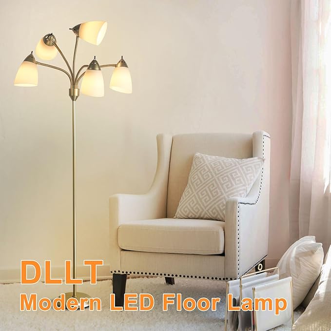 DINGLILIGHTING Floor Lamp Modern for Living: Flexible Gooseneck Floor Lamps Standing for Bedroom Home Office - Tall Floor Lights Gold 5-light - LeafyLoom