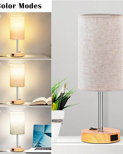 ZJOJO Table Lamp Bedside Lamps for Bedroom, Bedside Lamps Set of 2 with 3 Way Dimmable Using Rocker Switch Nightstand Lamp Night Lamp with AC Outlets for Living Room/Reading Room - LeafyLoom