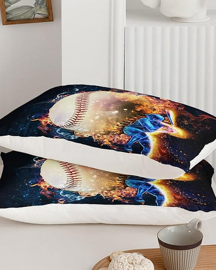 Axolotl 3D Baseball Comforter Set Queen,Sports Bedding,Red Blue Water Fire Comforter Set,Sports Baseball Loveer Bedding Set,Sport Game Comforter for Kids Boys Teens Adults,1 Quilt 2 Pillowcases - LeafyLoom