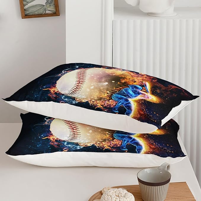 Axolotl 3D Baseball Comforter Set Queen,Sports Bedding,Red Blue Water Fire Comforter Set,Sports Baseball Loveer Bedding Set,Sport Game Comforter for Kids Boys Teens Adults,1 Quilt 2 Pillowcases - LeafyLoom