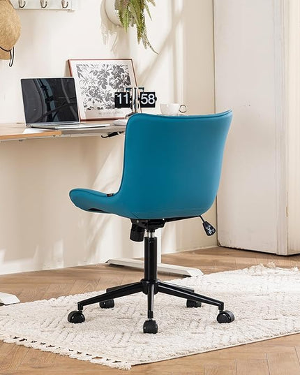 YOUTASTE Office Chair with Wheels Modern Armless Desk Chair, Adjustable Swivel Rolling Computer Task Chair, Faux Leather Sewing Chairs with Ergonomic Rocking Back Gaming Chair, Bright Blue - LeafyLoom