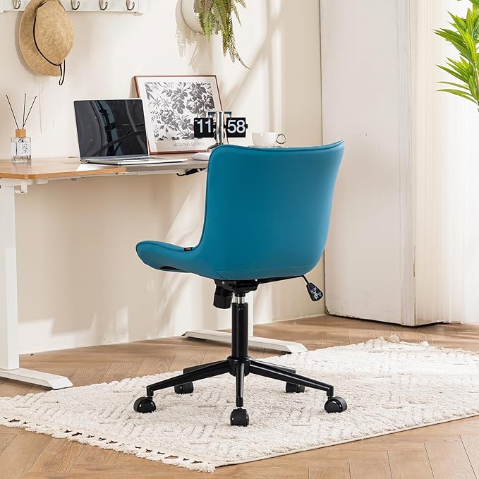 YOUTASTE Office Chair with Wheels Modern Armless Desk Chair, Adjustable Swivel Rolling Computer Task Chair, Faux Leather Sewing Chairs with Ergonomic Rocking Back Gaming Chair, Bright Blue - LeafyLoom