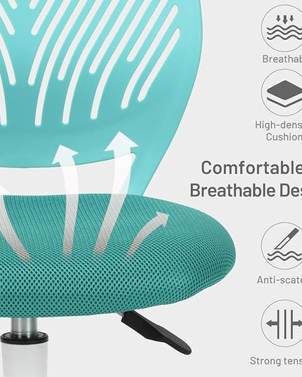 FurnitureR Desk Chair Small Study Chairs Armless for Child Kids Teens, Swivel Rolling Lightweight Task Chair with Wheels and Mesh Padded Cushion, Turquoise - LeafyLoom