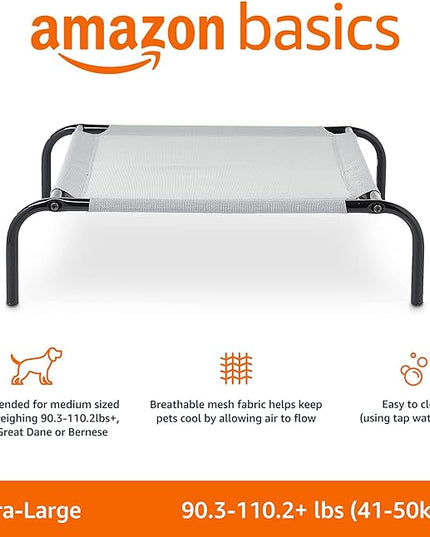 Amazon Basics Cooling Elevated Breathable Pet Bed For Dog, X-Large (60.1 x 37.1 x 8.9 Inches), 1 count, Grey AmazonBasics