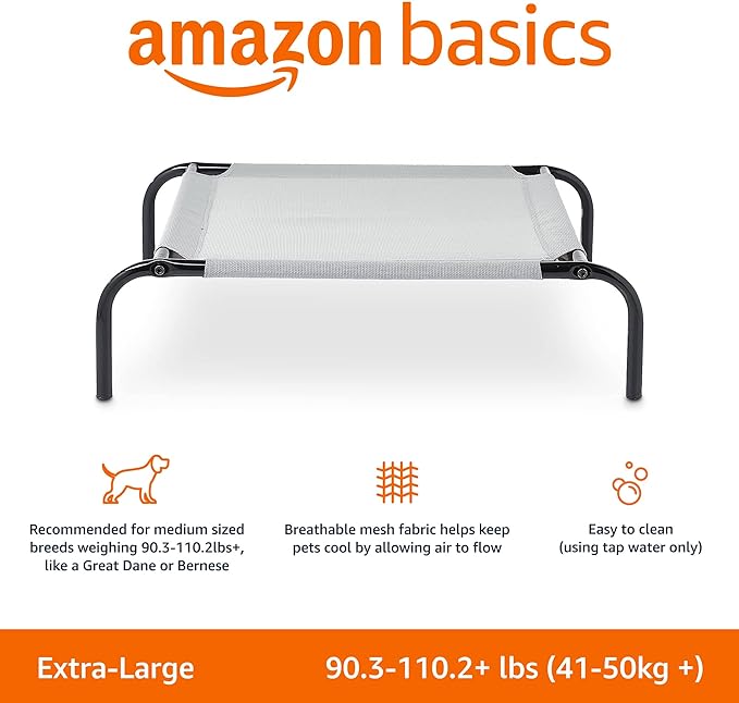 Amazon Basics Cooling Elevated Breathable Pet Bed For Dog, X-Large (60.1 x 37.1 x 8.9 Inches), 1 count, Grey AmazonBasics