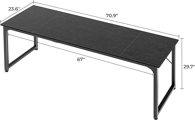 Computer Desk, 70 Inch Office Desk, Gaming Desk with Storage, Writing Desk Work Desk for Home Office, Study, Long Simple Desk, Large Legroom, Metal Frame, Black - LeafyLoom