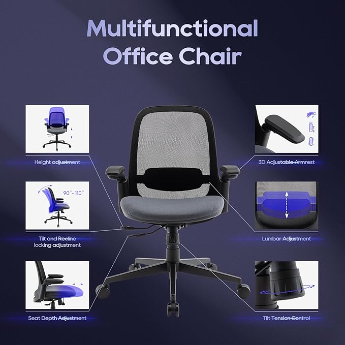 COLAMY 3084 mesh Office Chair, Black & Grey-2 Set - LeafyLoom