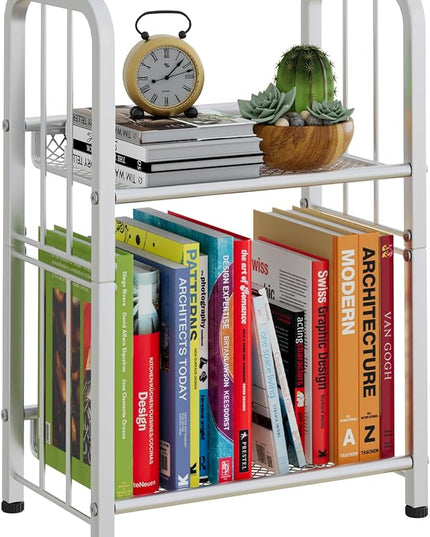 Bookshelf Storage Shelf Bookcase Freestanding Storage Stand for Living Room, Bedroom, Kitchen, Rust Resistance Easy Assembly Free Combination Multi-Functional Organizer (2 Tiers, White) - LeafyLoom