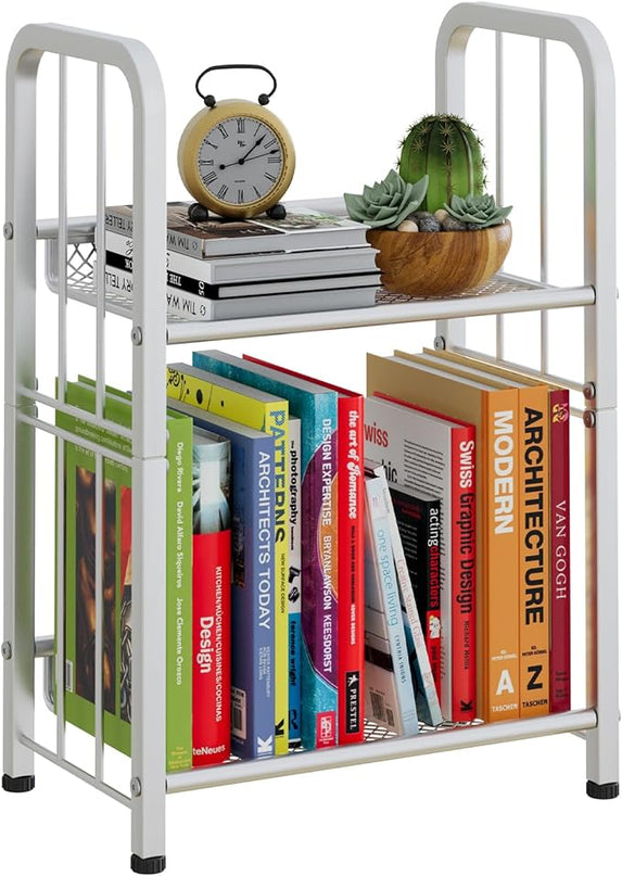 Bookshelf Storage Shelf Bookcase Freestanding Storage Stand for Living Room, Bedroom, Kitchen, Rust Resistance Easy Assembly Free Combination Multi-Functional Organizer (2 Tiers, White) - LeafyLoom