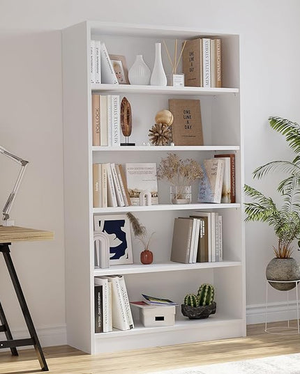 Farini 5 shelf boockase Display Bookcase Freestanding Wooden Bookshelves for Home Office Living Room,60 Inch Height,White - LeafyLoom