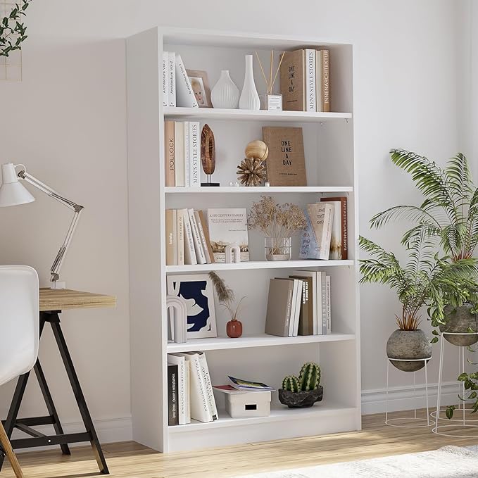Farini 5 shelf boockase Display Bookcase Freestanding Wooden Bookshelves for Home Office Living Room,60 Inch Height,White - LeafyLoom