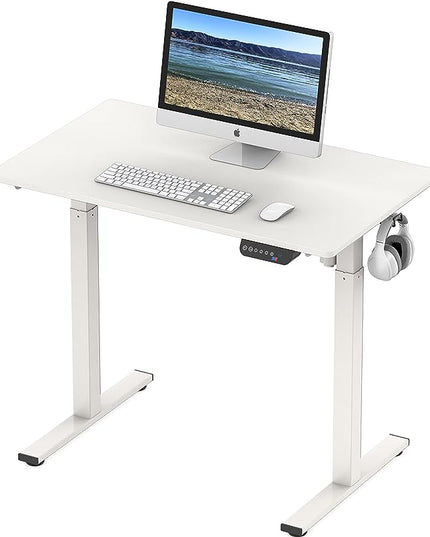 SHW Electric Height Adjustable Desk with Memory Preset, 40 x 24 Inches, White - LeafyLoom