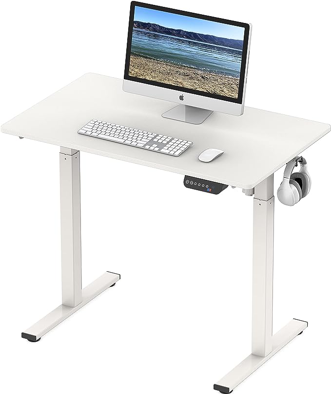 SHW Electric Height Adjustable Desk with Memory Preset, 40 x 24 Inches, White - LeafyLoom