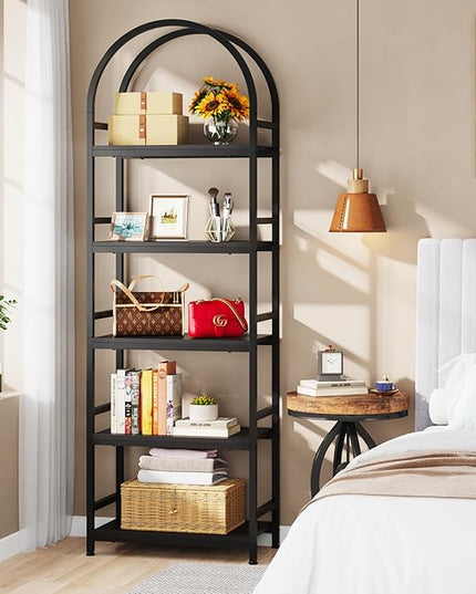 Tribesigns 5-Tier Open Bookshelf, 74.4" Wood Bookcase Storage Shelves with Metal Frame, Freestanding Display Rack Tall Shelving Unit for Office, Bedroom, Living Room, Easy Assembly(Black, 1PC) - LeafyLoom