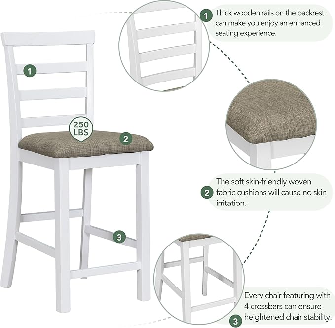 5 Piece Multi-Functional Rubber Wood Counter Height Dining Table Set with Padded Chairs and Integrated 9 Bar Compartment, Wine Glass Holders for Kitchen, Living Room, Brown+White-1 - LeafyLoom