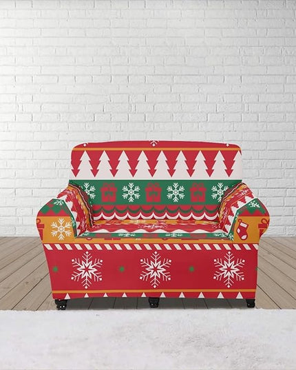 FKELYI Red Christmas Sofa Furniture Protector Easy Going Stretch Sofa Slipcover Comfortable Sofa Couch Cover with Elastic Bottom S FKELYI
